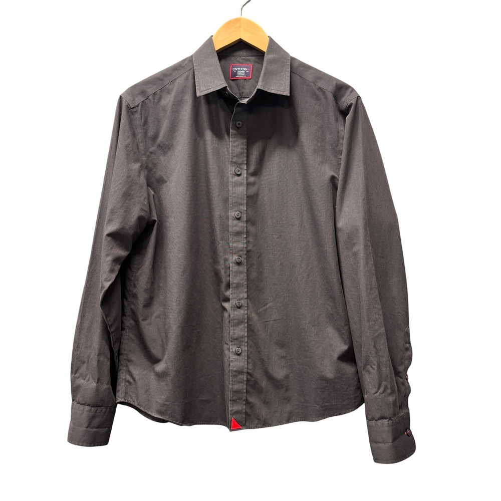 UNTUCKit Button Up Shirt Mens Medium Black Stone WF Black Long Sleeve Cotton